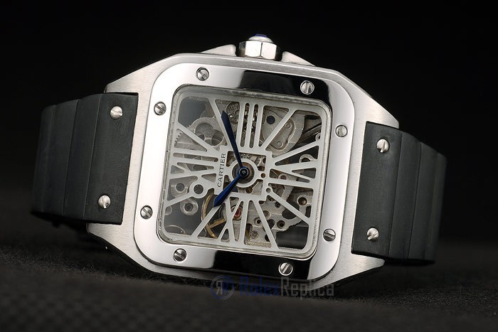 Cartier replica santos skeletron acciaio strip leather orologio imitazione perfetta - immagine 6