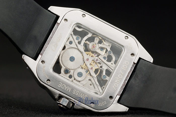 Cartier replica santos skeletron acciaio strip leather orologio imitazione perfetta - immagine 8