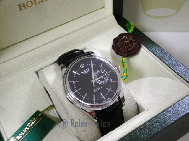 rolex replica cellini date black dial orologio replica cinturino pelle - immagine 4