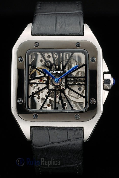 Cartier replica santos skeletron ceramichon strip leather orologio imitazione perfetta - immagine 2