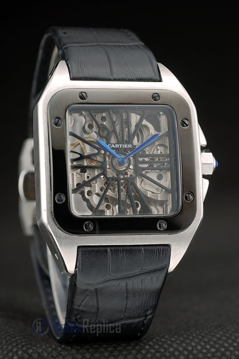 Cartier replica santos skeletron ceramichon strip leather orologio imitazione perfetta - immagine 6