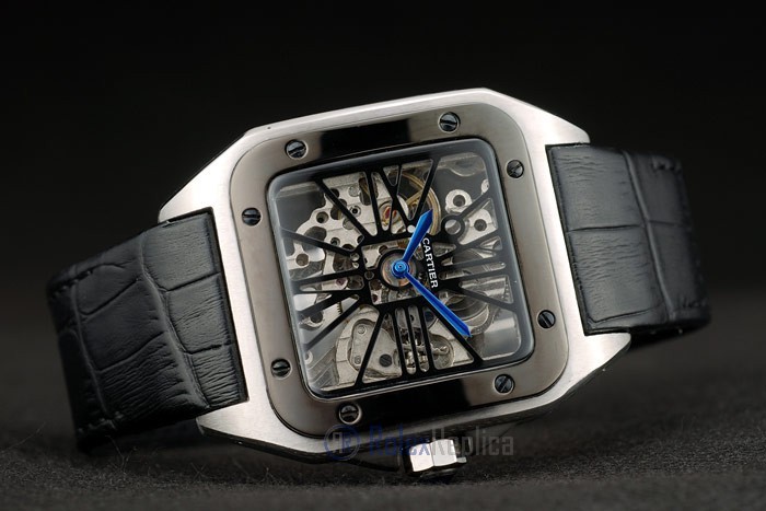 Cartier replica santos skeletron ceramichon strip leather orologio imitazione perfetta - immagine 7