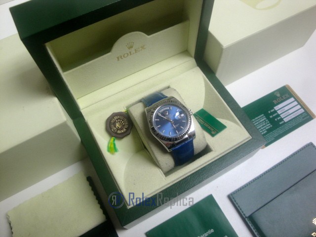 rolex replica daydate white gold blue strip leather orologio replica copia imitazione - immagine 3