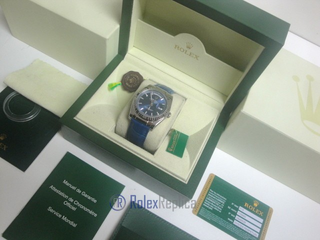 rolex replica daydate white gold blue strip leather orologio replica copia imitazione - immagine 4