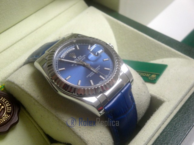 rolex replica daydate white gold blue strip leather orologio replica copia imitazione - immagine 5