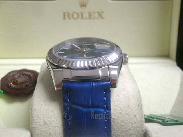 rolex replica daydate white gold blue strip leather orologio replica copia imitazione - immagine 6