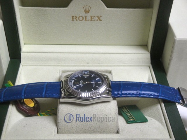 rolex replica daydate white gold blue strip leather orologio replica copia imitazione - immagine 7