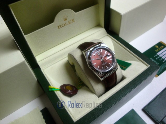 rolex replica daydate white gold charry strip leather orologio replica copia imitazione - immagine 13