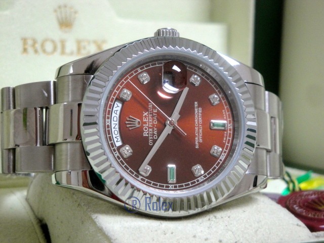 rolex replica daydate ll acciaio cherry dial oyster orologio replica copia imitazione - immagine 7
