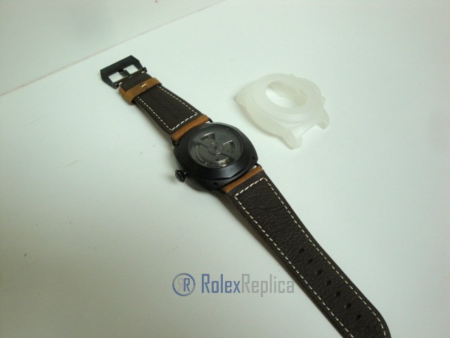 Panerai replica radiomir black seal pro-hunter pvd skeletron strip leather imitazione copia - immagine 8