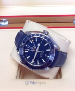 Alternative view of Omega replica seamaster planet ocean 43.5mm blue strip leather imitazione copia