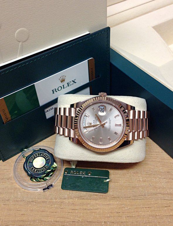 rolex replica daydate ll rose gold argentèè dial orologio replica copia imitazione - immagine 6