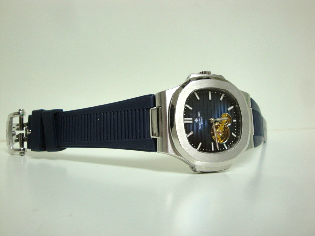 patek philippe replica acciaio nautilus tourbillon blue dial strip rubber - immagine 9