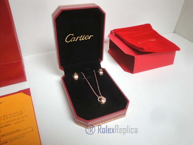 Cartier replica gioiello collier completo di orecchini love rose gold - immagine 4