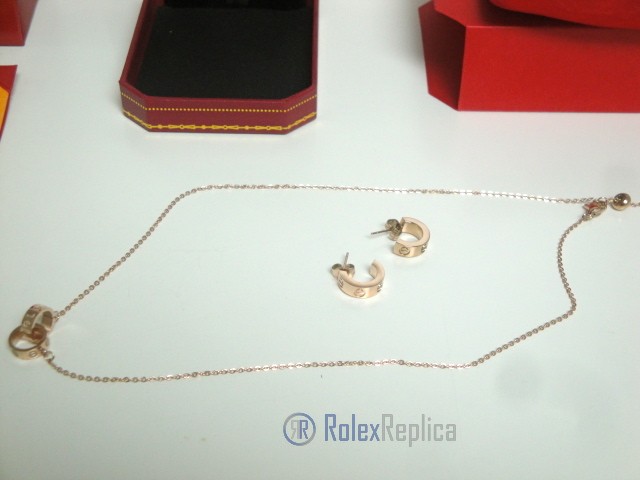 Cartier replica gioiello collier completo di orecchini love rose gold - immagine 7