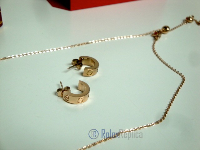 Cartier replica gioiello collier completo di orecchini love rose gold - immagine 9